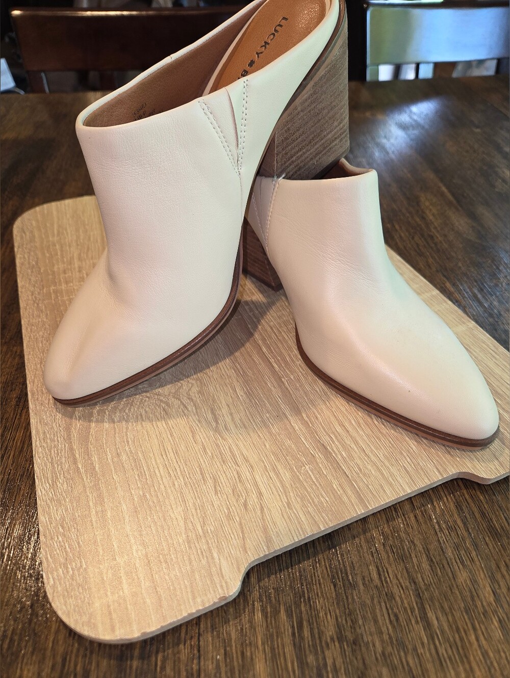Lucky Brand Women's Cream Leather‎ Block Heel Mule